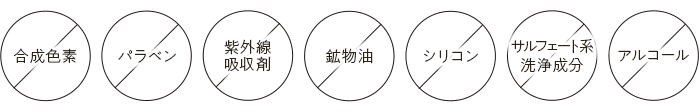 合成色素フリー パラベンフリー 紫外線吸収剤フリー 鉱物油フリー シリコンフリー サルフェート系洗浄成分フリー アルコールフリー