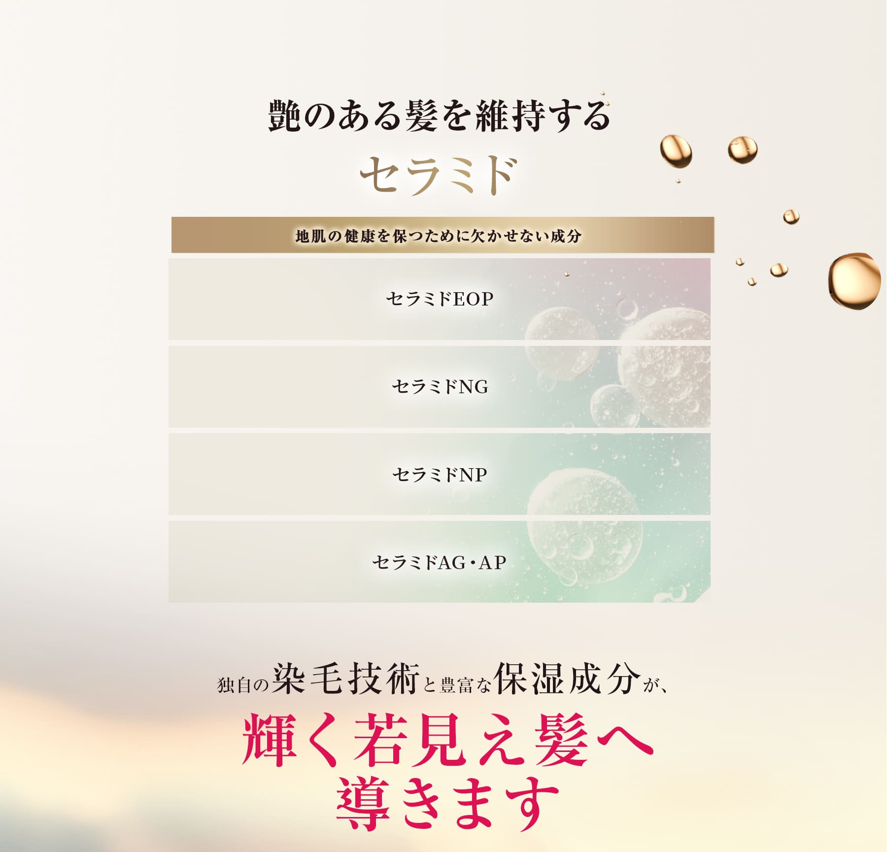 艶のある髪を維持するセラミド