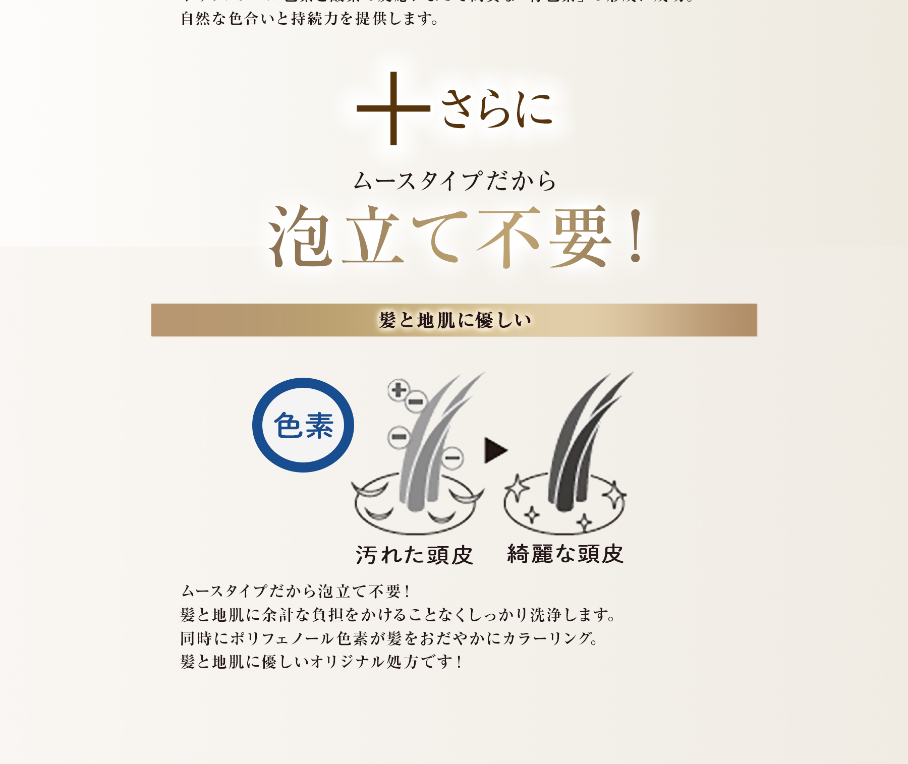 ムースタイプだから泡立て不要！髪と地肌に優しい