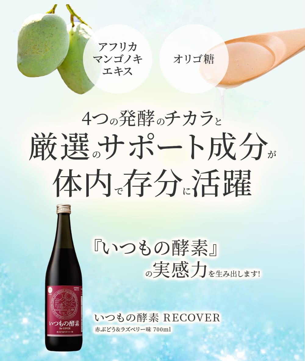 4つの発酵のチカラと。厳選のサポート成分が体内で存分に活躍!