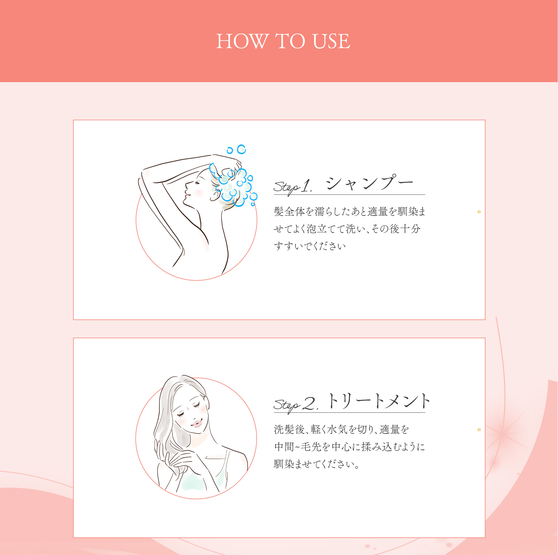 HOW TO USE　シャンプー&トリートメントNIJIリズミック